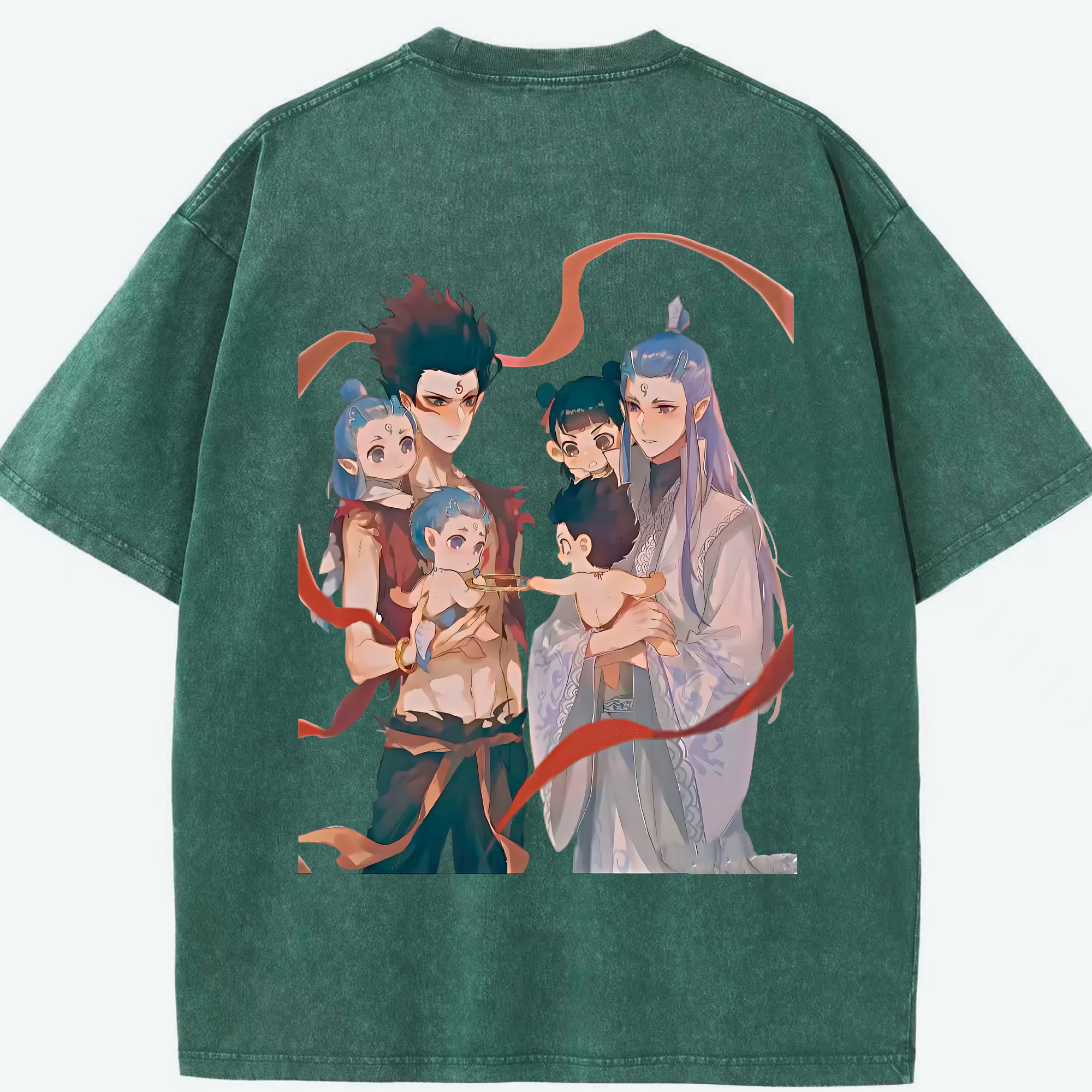 （画像用） Ne Zha 2 ナタ 魔童の大暴れ 綿100% ヴィンテージ風 半袖Tシャツ（背面プリント）